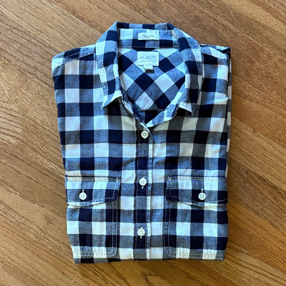 J. Crew Navy and White Check Button-Down Shirt